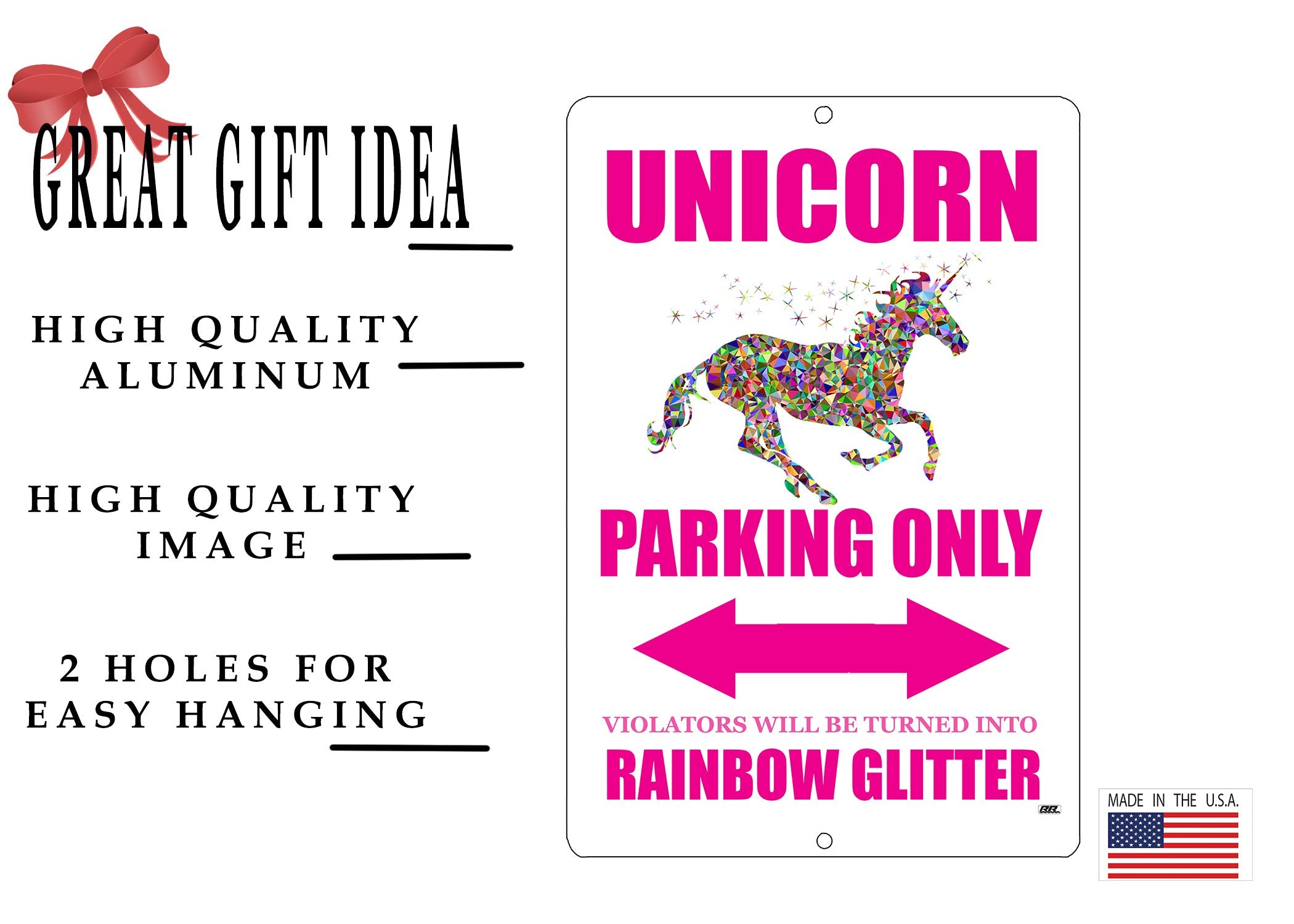 Rogue River Tactical Funny Unicorn Parking Only Sign Metal Tin Sign Wall Decor Daughter Rainbow Girls Bedroom