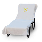 Luxury Hotel & Spa Monogrammed Pool Chaise Lounge Cover, Block Letter Embroidered - Extra Absorbent 100% Turkish Cotton- Soft Terry - Hotel-Style, Standard Size 90' X 29' - White - Gold Letter N