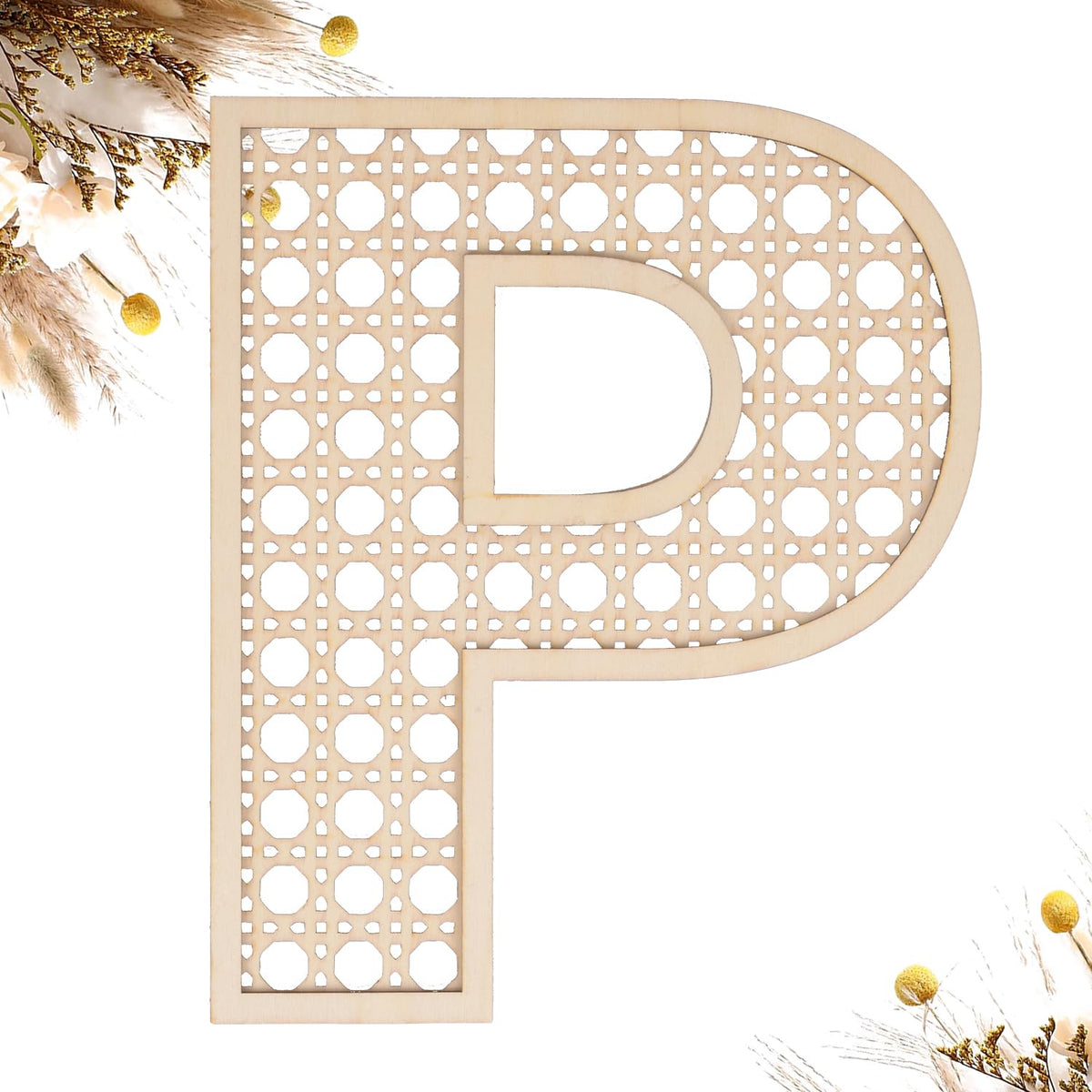 Wooden Rattan Letters 8 inch Wood Letters P for Wall Decor Crafts Boho Nursery Decor for Baby Shower Wedding Bedroom Name Signs 