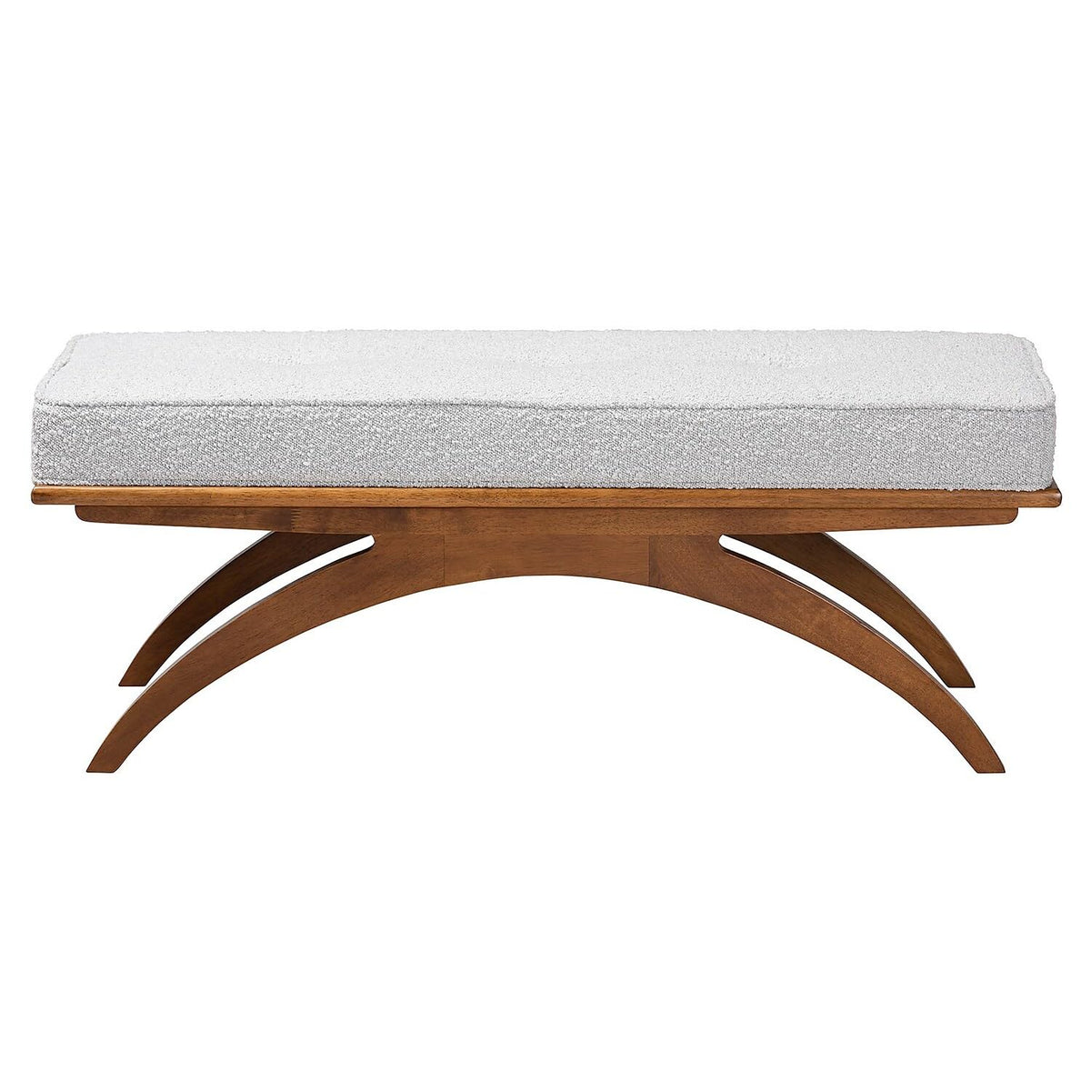 Baxton Studio Orella Boucle Fabric Bench, Light Grey/Walnut Brown (233-13321-HiT)