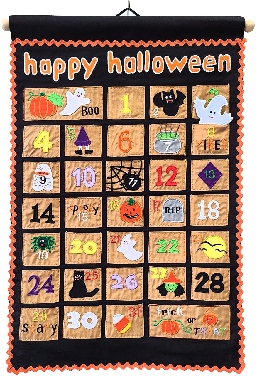 Happy Halloween Advent Countdown Calendar Decoration for Kids and Family by My Growing Season | Wall Hanging Fabric Decor with D
