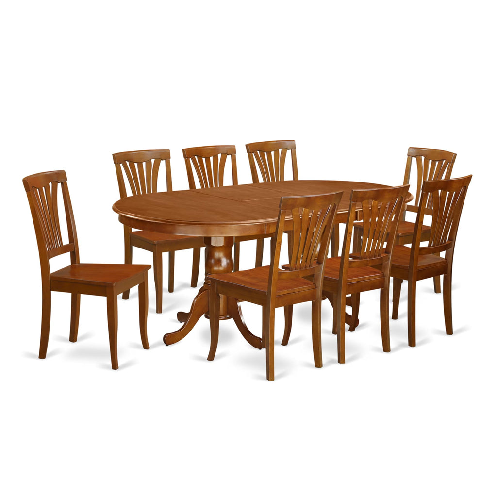 East West Furniture PLAV9-SBR-W 9 Piece Dining Room Furniture Set Includes an Oval Kitchen Table with Butterfly Leaf and 8 Dining Chairs, 42x78 Inch, Saddle Brown