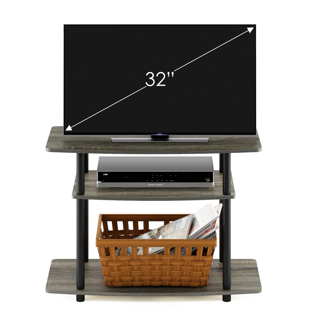 Furinno Turn-N-Tube No Tools 3-Tier Entertainment Center TV Stand for TV up to 32 Inch, Plastic Round Tubes, French Oak Grey/Black