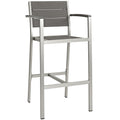 Modway Shore Aluminum Outdoor Patio Bar Stool in Silver Gray