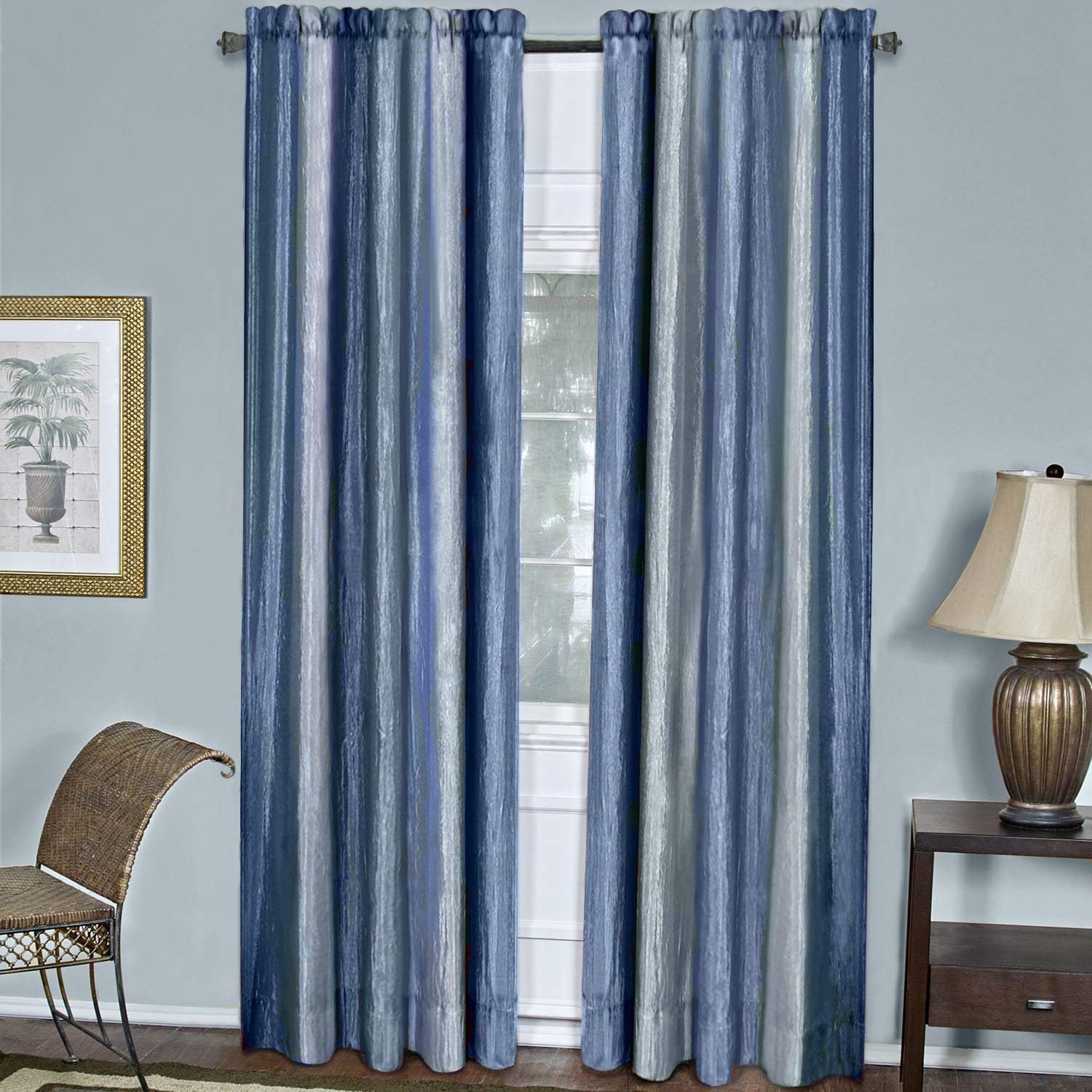 Ombre Panel Light Filtering Semi-Sheer Window Curtain - 63 Inch Length, 50 Inch Width - Blue- Light Filtering Soft Polyester Dra