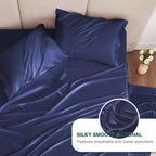 Love'S Cabin Satin Queen Sheets Set - 4 Piece Navy Blue Silky Satin Bed Sheets Queen Set With Deep Pocket, Luxury Silk Feel Sati