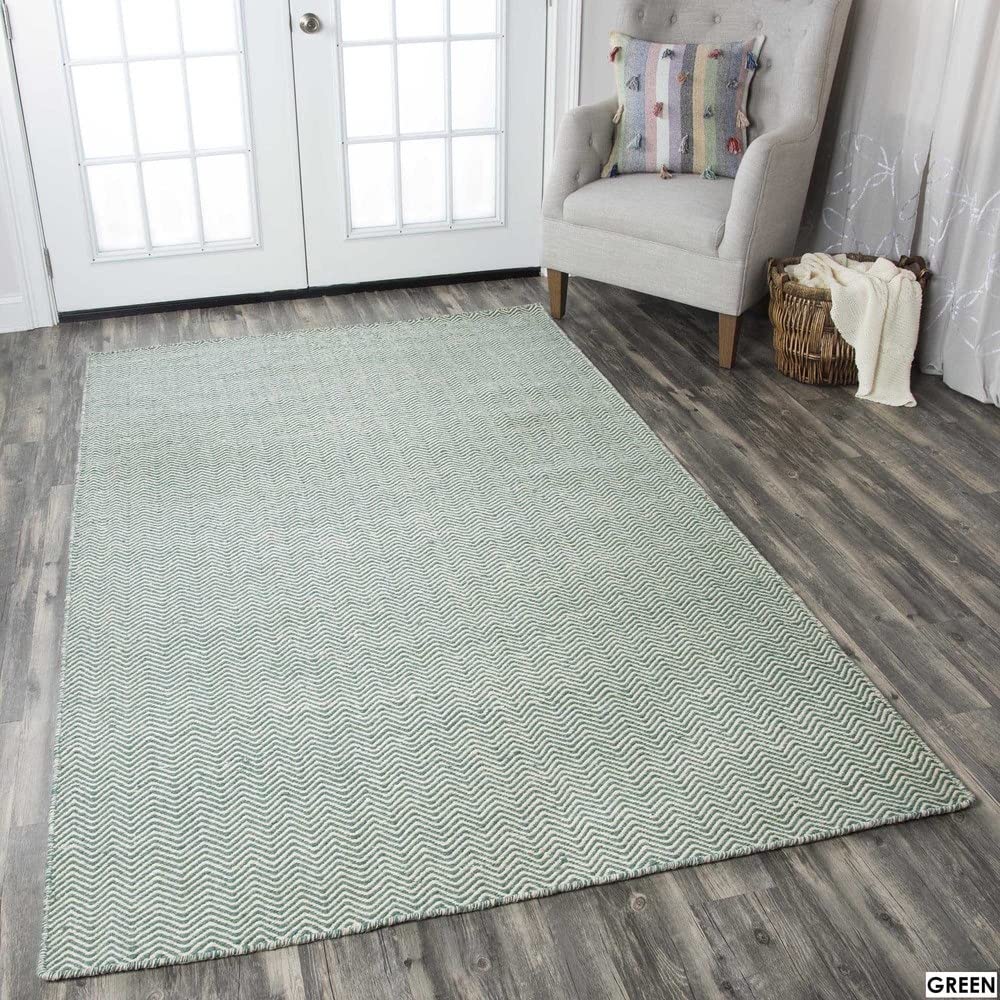 Rizzy Home | Tw2922 | Twist Collection | Wool Area Rug | 9' X 12' | Blue/Off White Chevron