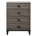 Benjara 4 Drawer Wooden Chest with Grains and Angled Legs, Gray