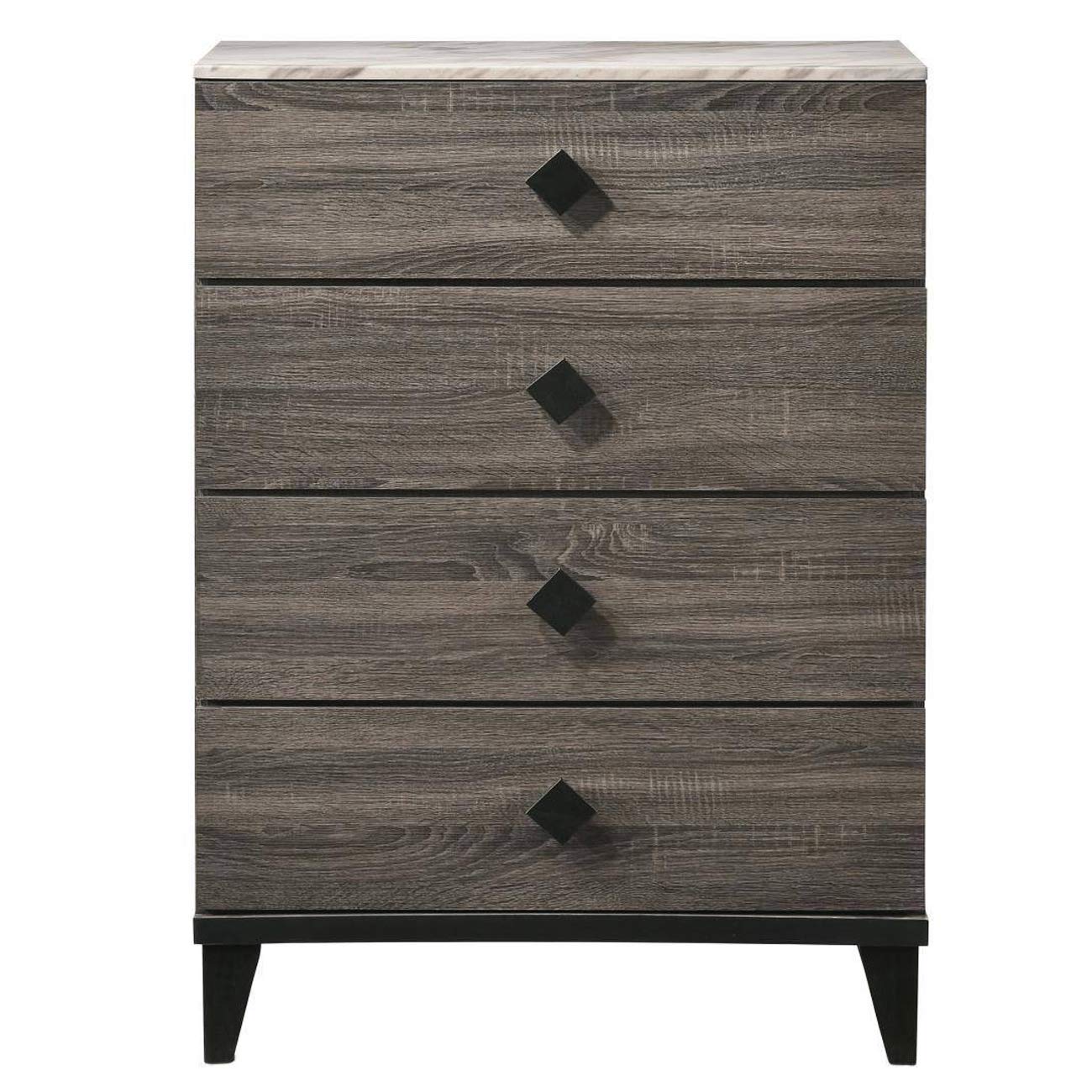 Benjara 4 Drawer Wooden Chest with Grains and Angled Legs, Gray