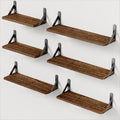 Amada Homefurnishing Wall Shelves Set Of 6, Wood Floating Shelves For Wall Decor, Rustic Farmhouse Wall Shelves For Bedroom, Bathroom Shelves For Wall Storage, Book Shelves For Living Room, Brown