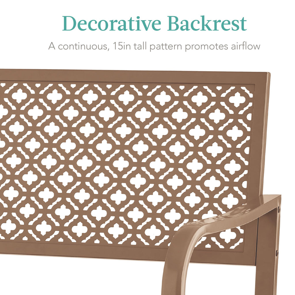 Best Choice Products Outdoor Bench 2-Person Metal Steel Benches Furniture For Garden, Patio, Porch, Entryway W/Geometric Backrest, 790Lb Capacity - Taupe