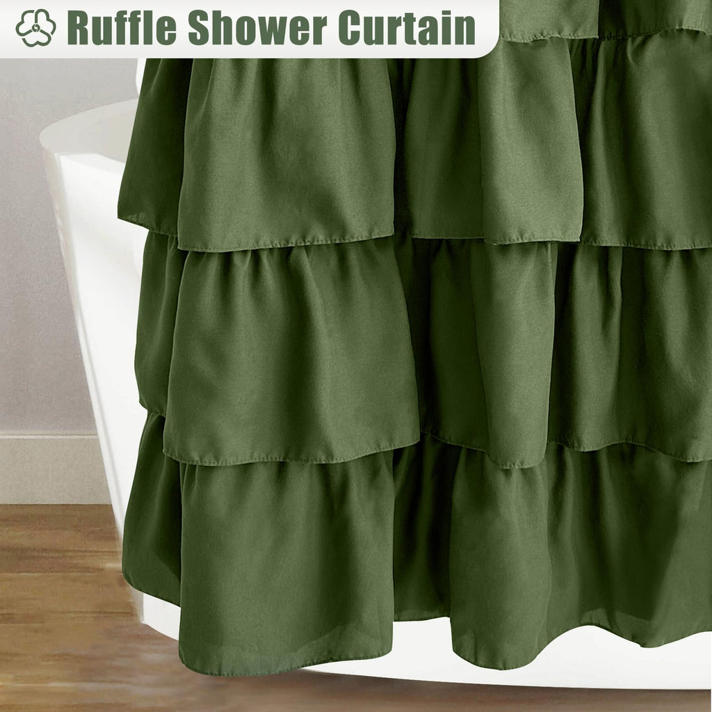 Seasonwood Sage Green Shower Curtain For Bathroom Cute Ruffle Shower Curtain 72 X 72 Inches Farmhouse Shower Curtains With Butto
