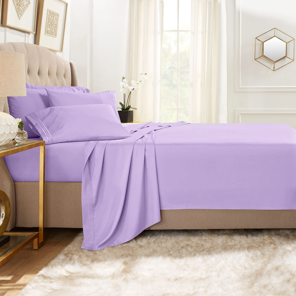 Clara Clark Queen Sheets, 6 Piece Set - Hotel Luxury Sheets For Queen Size Bed, Super Soft Bedding Sheets & Pillowcases, Queen Size Sheets, Lavender