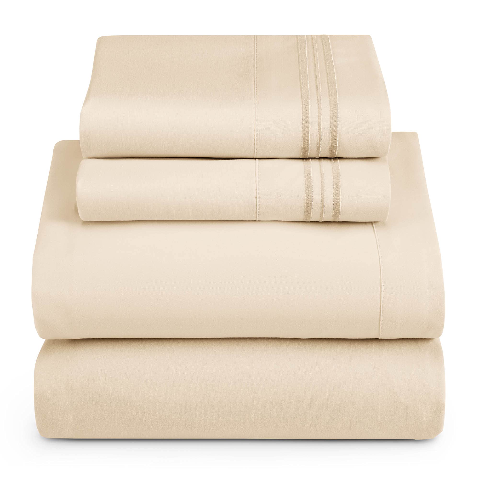 Hearth & Harbor Rv Short Queen Size Sheets - 4 Piece Bed Sheet Set, Hotel Luxury Double Brushed Bed Sheets - Extra Soft Bedding Sheets & Pillowcases, Short Queen, Beige