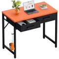 Pamray 32 Inch Small Computer Desk with 2 Drawers for Bedroom Study Writing Home Office Table for Small Spaces Orange