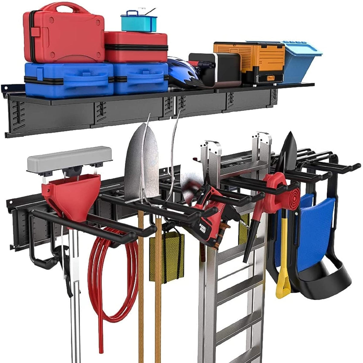 Torack Garage Storage Organizer Systems, Wall Mount Overhead Shelving, 48 Inch Heavy Duty Steel Tool Racks, 6-Pack 12' Double H