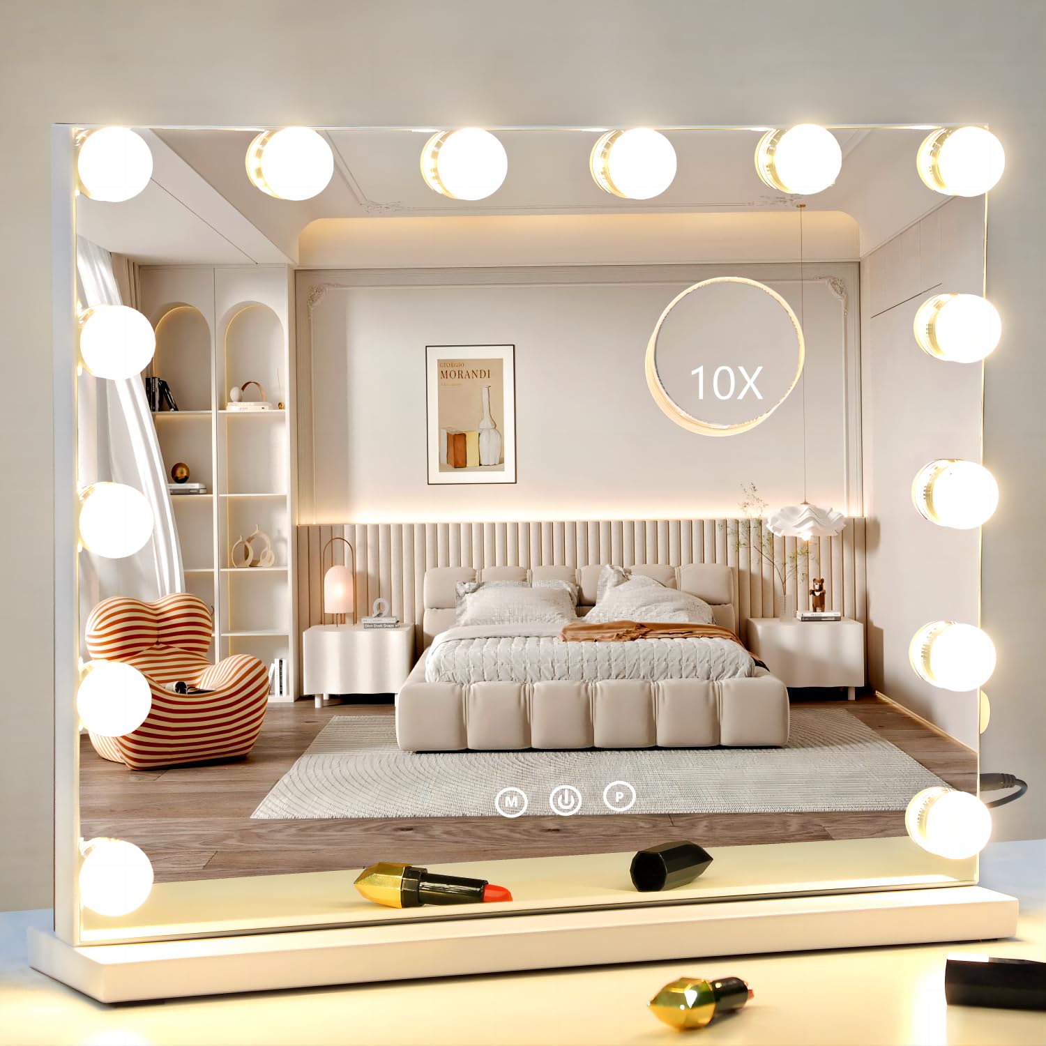 NUSVAN Vanity Mirror with Lights Lighted Makeup Mirror with Dimmable LED Bulbs,3 Color Lighting Modes,USB Charging Port Touch Co