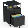 SHW Box File Rolling Mobile Cabinet with Open Shelf and Lockable Drawer, Black