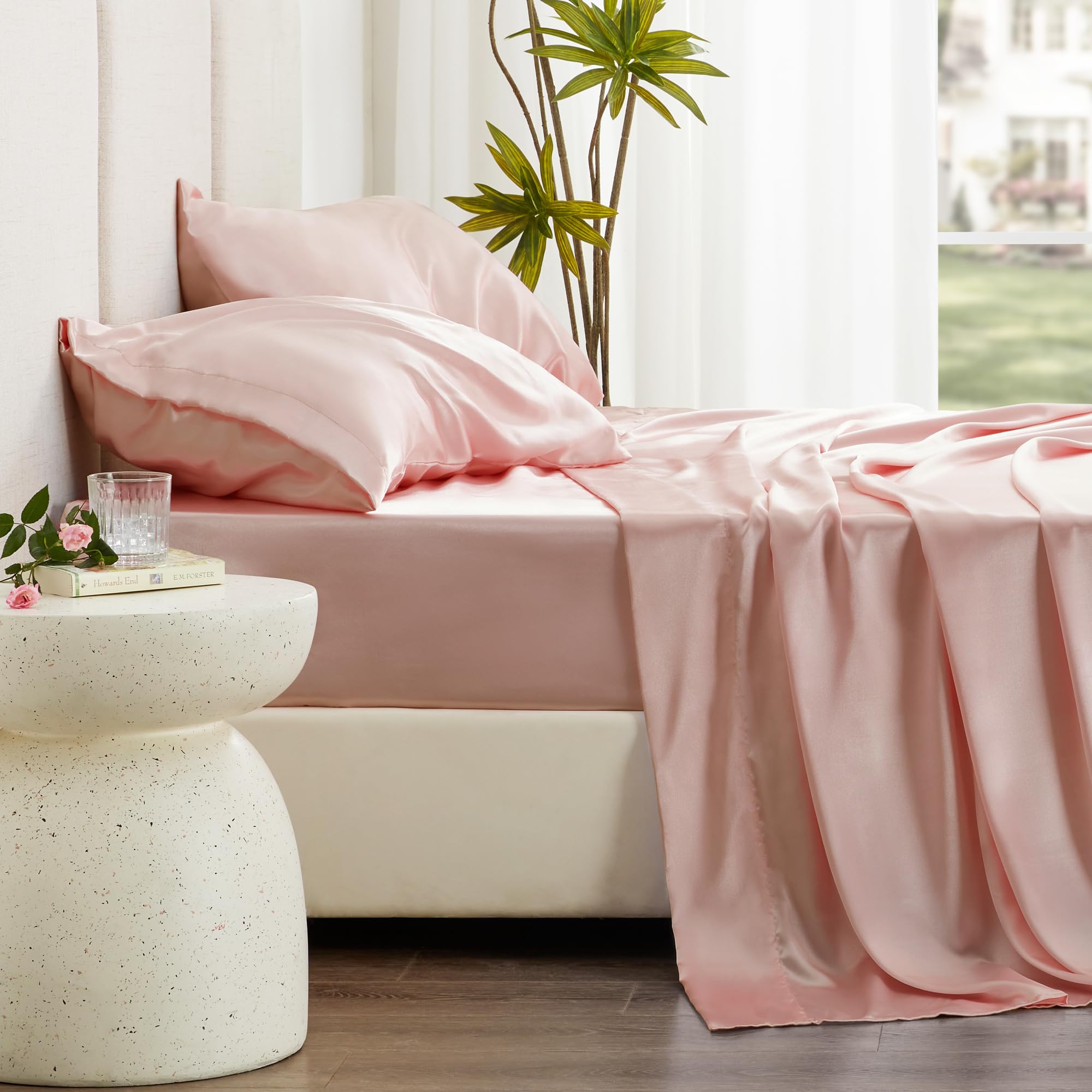 Love'S Cabin Twin Satin Sheets Sets - 3 Piece Coral Silky Satin Bed Sheets Twin With Deep Pockets, Luxury Silk Feel Satin Twin Size Sheet Set Bedding Set (1 Flat Sheet,1 Fitted Sheet,1 Pillow Case)