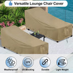 OutdoorLines Waterproof Patio Chaise Lounge Chair Cover, UV Resistant, Heavy Duty, Camel, 2 Pack, 78x35.5x33 Inches