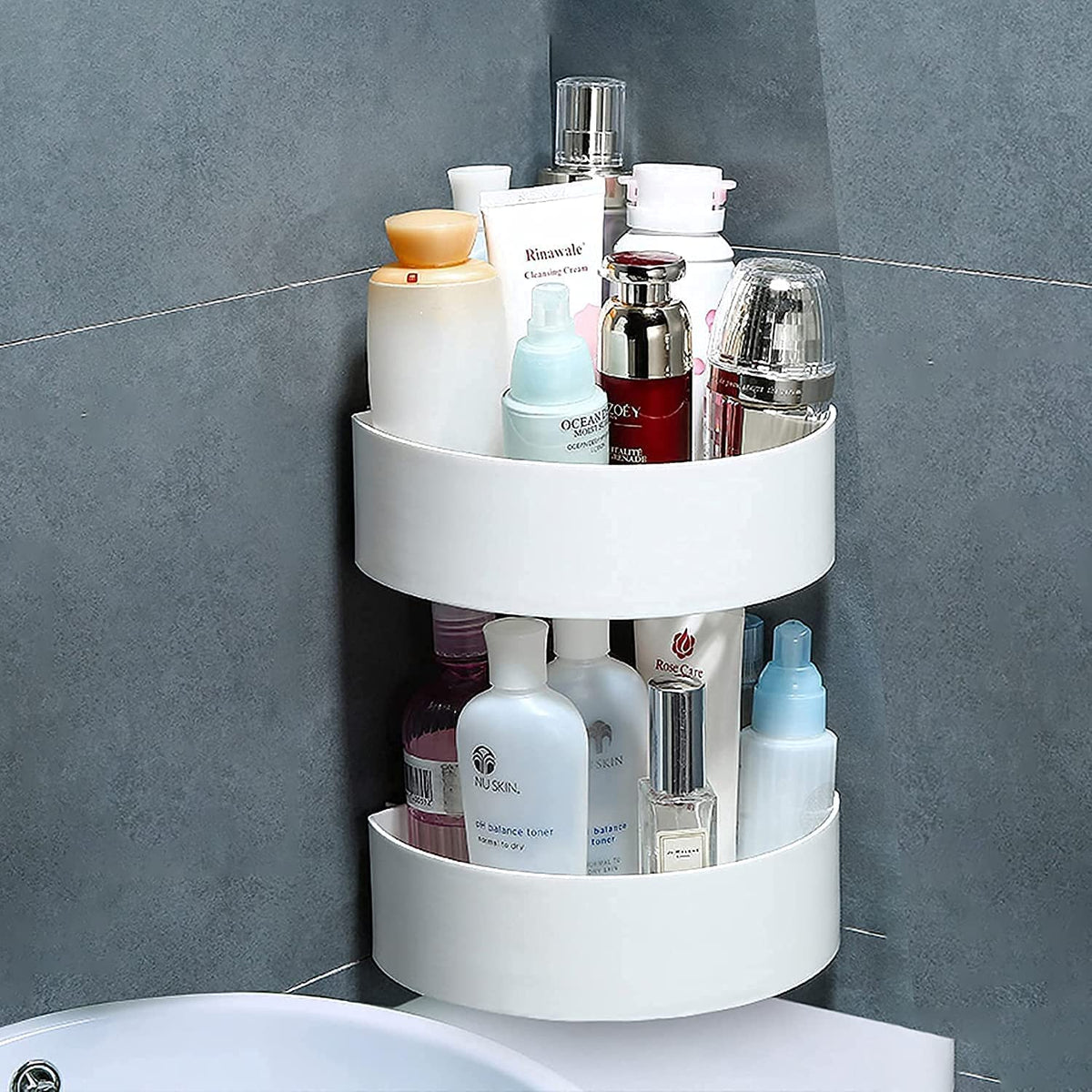ARABELLA RETAIL Bathroom Shelf Wall Holder Corner Storage Rack Bathroom Organizer Rack Storage Box Strong Adhesive Sticker Showe