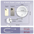 Benbilry LED Wall Mounted Makeup Mirror 9 Inch Double Sided 1x/10x Magnification Extendable Swivel Chrome
