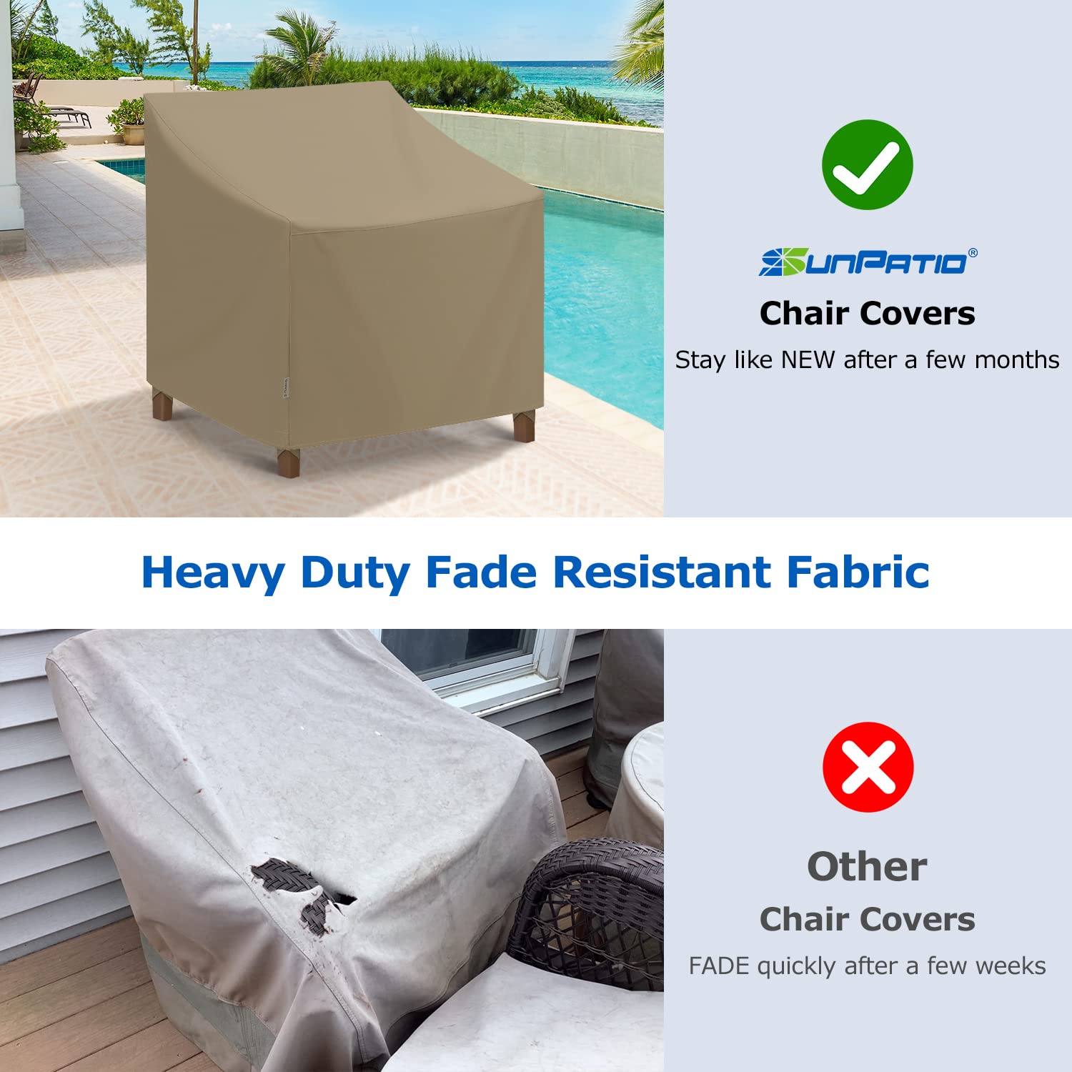 Sunpatio Outdoor Oversized Chair Covers, Heavy Duty Waterproof Patio Large Chair Covers, Fade Resistant Outdoor Furniture Protector, All Weather Protection, 2 Pack - 40' W X 34' D X 39' H, Taupe
