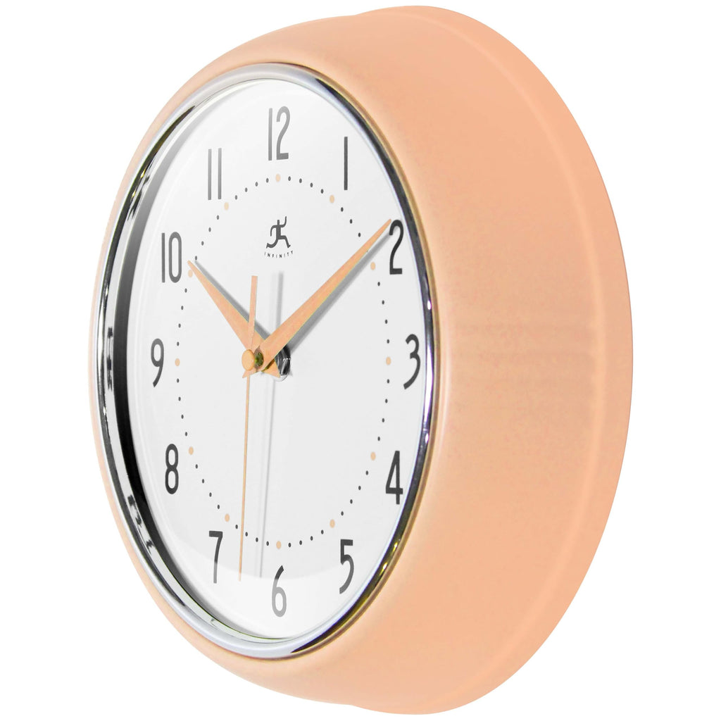 Infinity Instruments Retro 9.5 Inch Round Indoor Wall Clock, Peach Fuzz