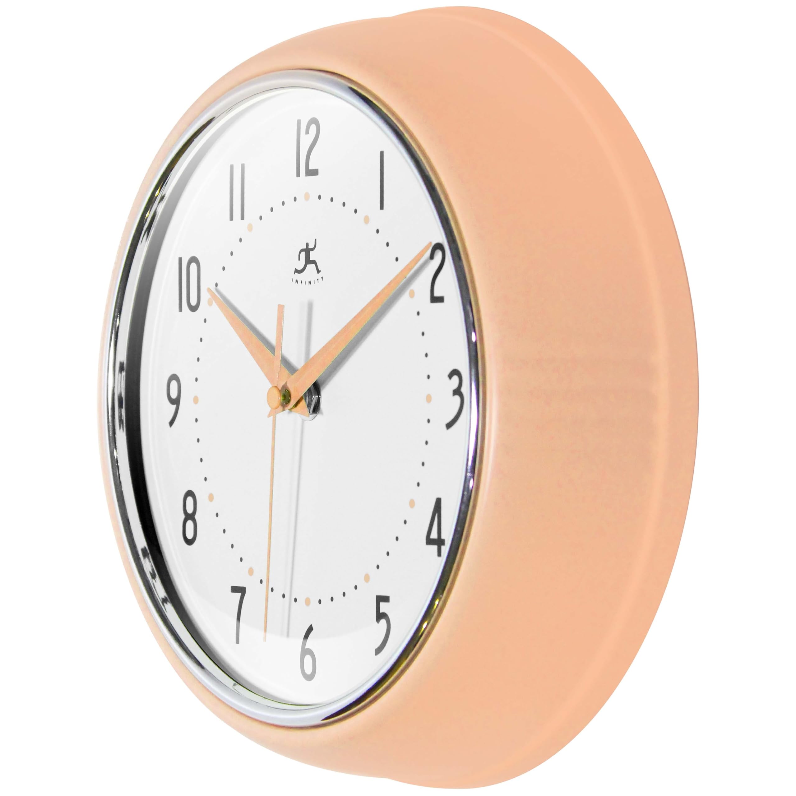 Infinity Instruments Retro 9.5 Inch Round Indoor Wall Clock, Peach Fuzz