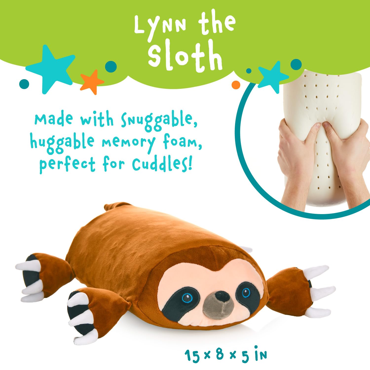 Memory Mates Lynn The Sloth Memory Foam Pillow Plush,15    Stuffed Animal