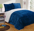 Chezmoi Collection 3Piece Micromink Sherpa Reversible Down Alternative Comforter Set (Queen, Navy)