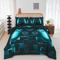 Perfemet 6-Piece Boys Gamer Comforter Set Queen Size Teal Blue Video Game Controller Bedding Set With Sheets Lightweight 3D Blac