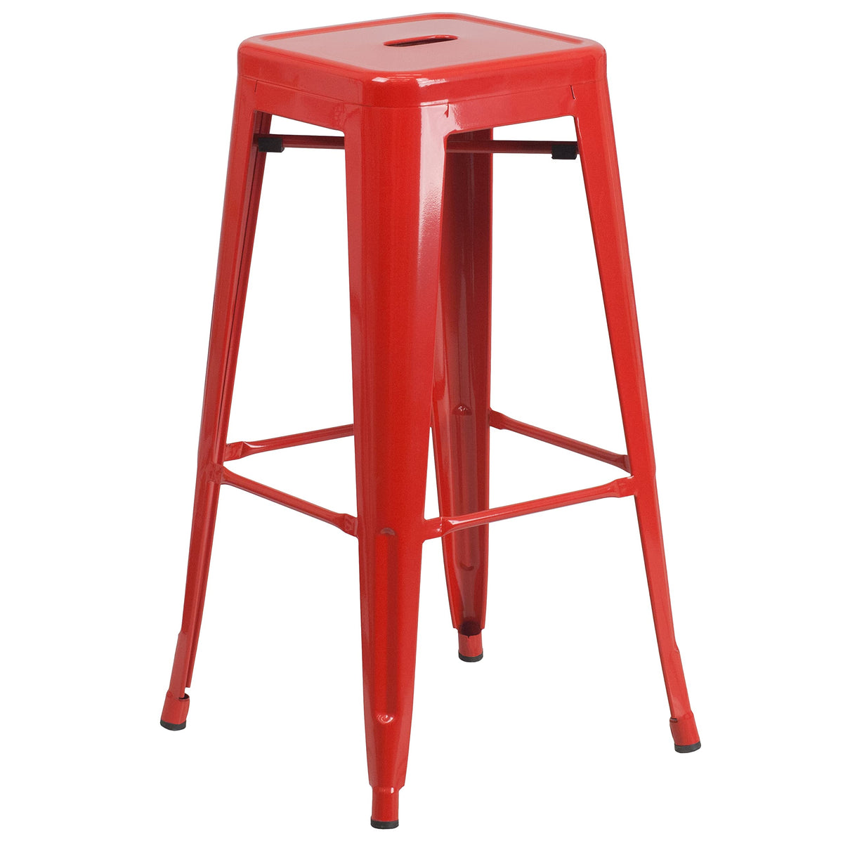 Flash Furniture Commercial Grade 30" Round Red Metal Indoor-Outdoor Bar Table Set with 4 Square Seat Backless Stools