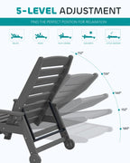 Serwall Patio Chaise Lounge Chair, 78'' Long Hdpe Outdoor Lounge Chair 5 Positions Adjustable Outdoor Lounger, Poly Lounge Chair With Rolling Wheels & Cup Holder For Pool, Slate Gray