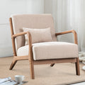 Inzoy Mid Century Modern Accent Chair With Wood Frame, Upholstered Living Room Chairs With Waist Cushion, Reading Armchair For Bedroom Sunroom (Beige)