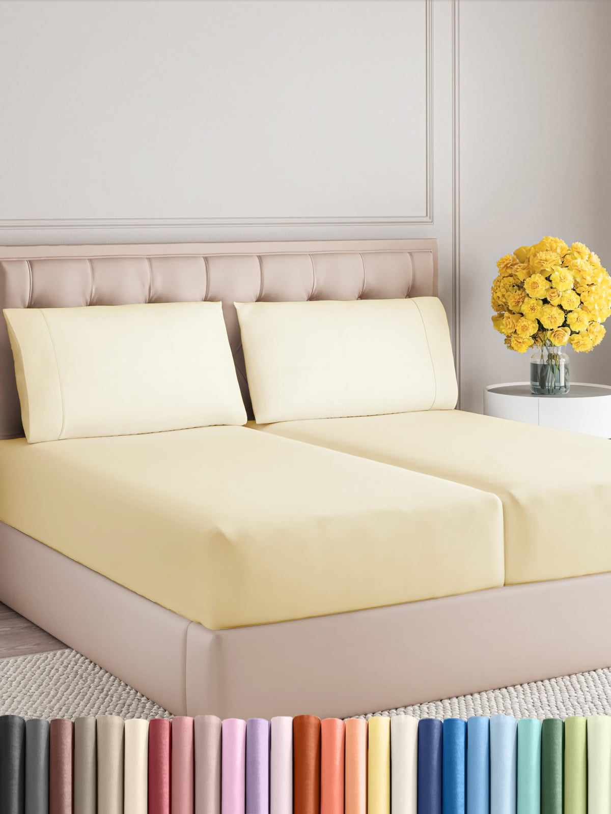 Sleepy Town Split King Size Bed Sheets  5 Piece  Split King Sheet Set  Extra Soft, Comfy & Cooling  Easy Care  Shrinkage, W