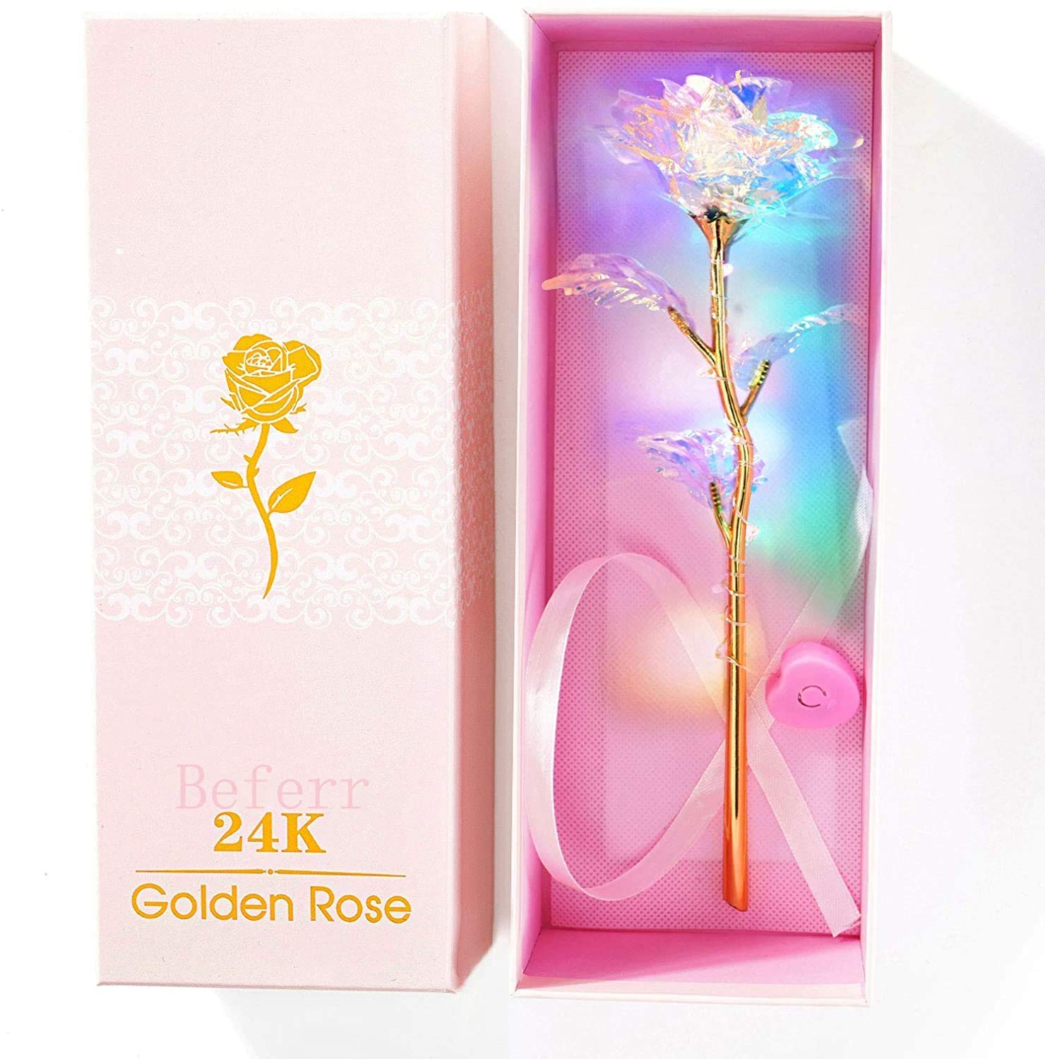 Befinr Valentines Day Gifts for Her Women Birthday Gifts for Mom Galaxy Rose Glass Flowers Preserved Forever Eternal Roses Valen