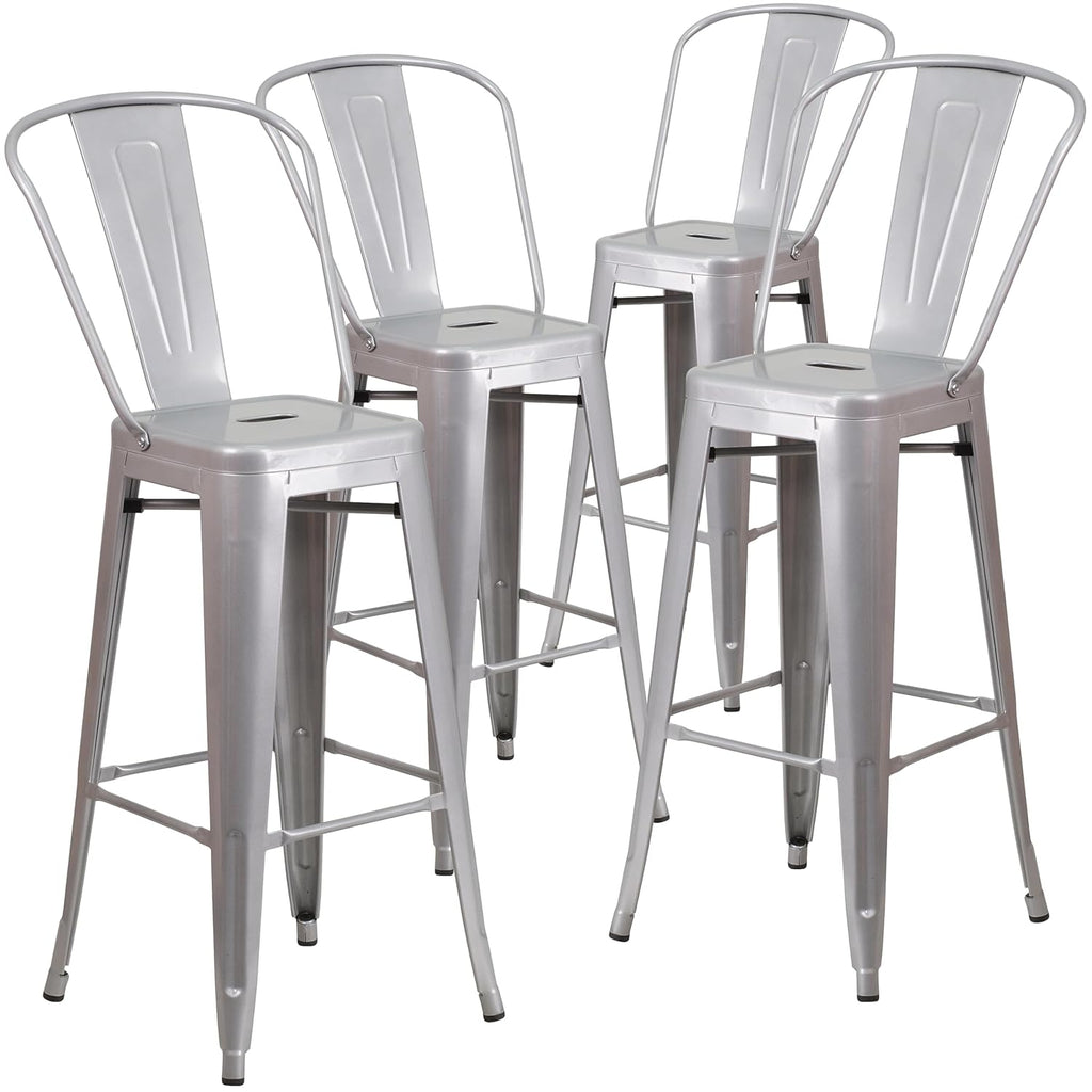 Commercial Grade 30 High Silver Metal Indoor-Outdoor Barstool with Removable Back