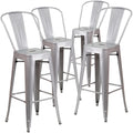 Commercial Grade 30 High Silver Metal Indoor-Outdoor Barstool with Removable Back