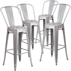 Commercial Grade 30 High Silver Metal Indoor-Outdoor Barstool with Removable Back