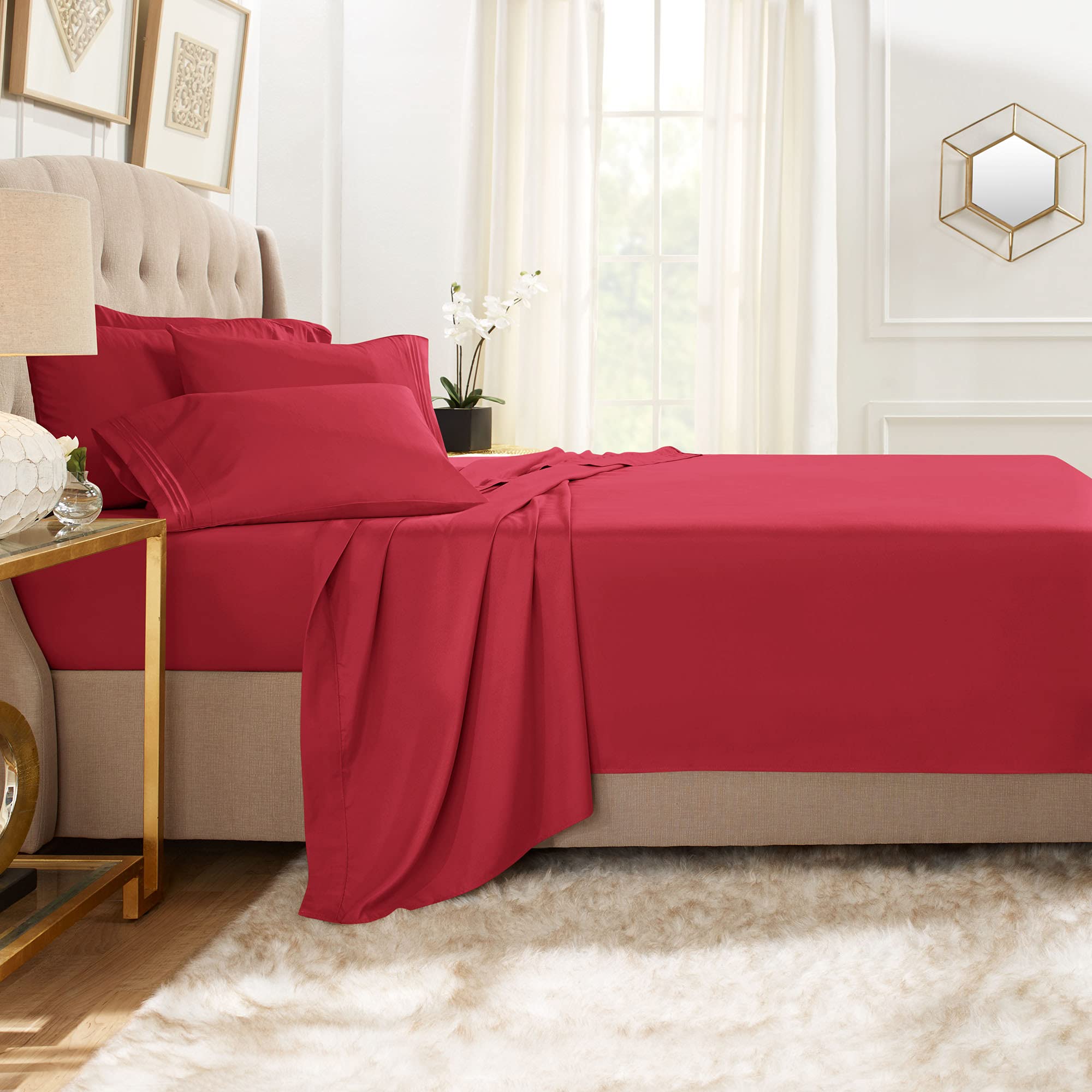 Clara Clark Full Sheets, 6 Piece Set - Hotel Luxury Sheets For Full Size Bed, Super Soft Bedding Sheets & Pillowcases, Full Size Sheets, Burgundy Red