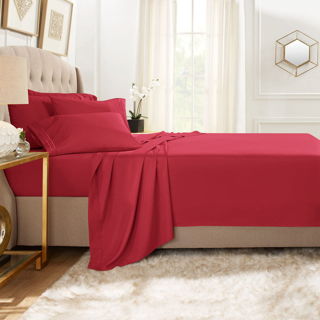 Clara Clark King Sheets, 6 Piece Set - Hotel Luxury Sheets For King Size Bed, Super Soft Bedding Sheets & Pillowcases, King Size Sheets, Burgundy Red