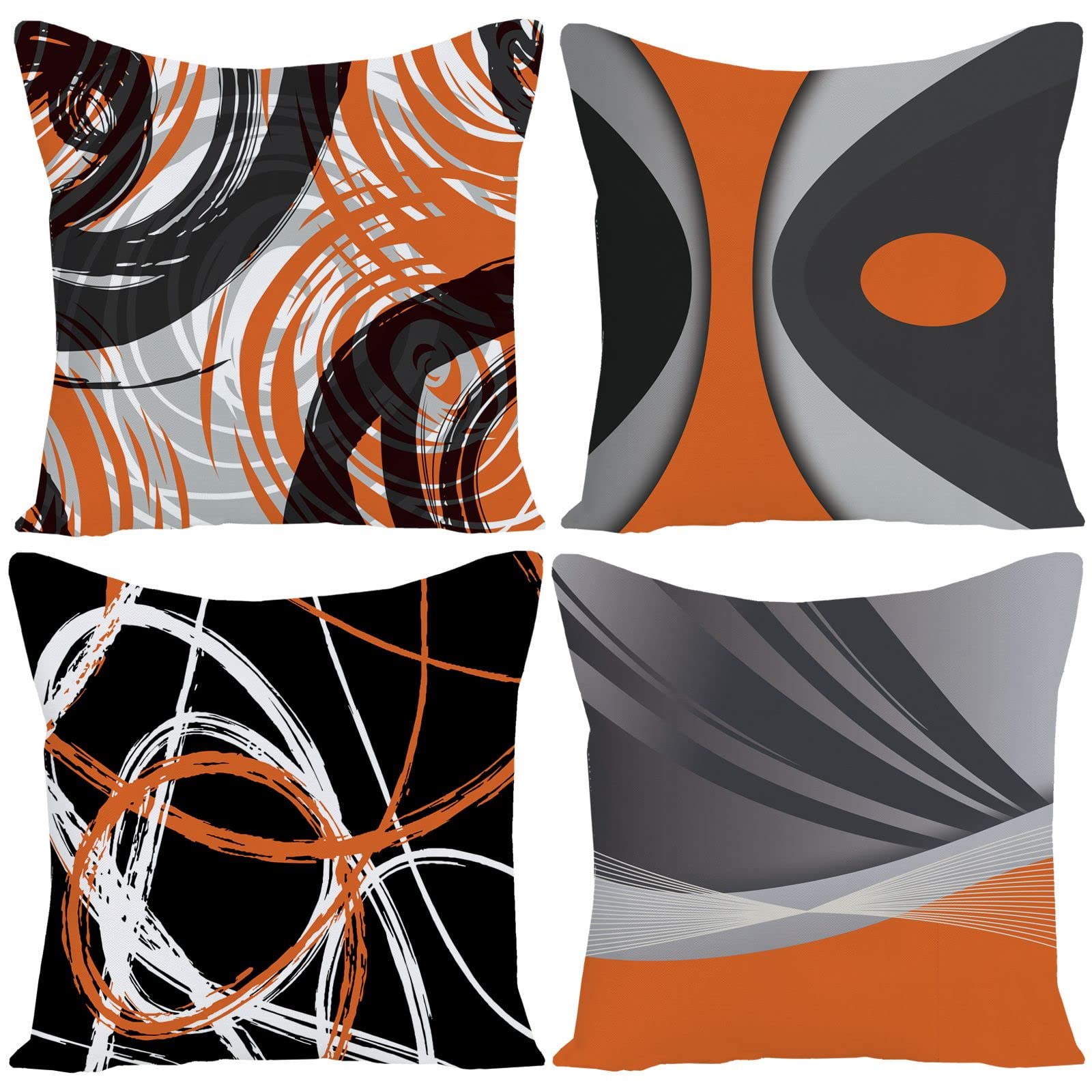 Ezving Set Of 4 Throw Pillow Covers Modern Abstract Orange Stripes Gray Black White Acrylic Bold Grey Decorative Pillow Cases Ho