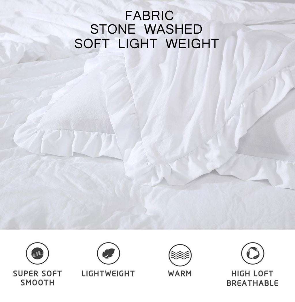 Chezmoi Collection Nora 2-Piece Ruffled Edge Trim Soft Washed Microfiber Comforter Set (Twin, White)