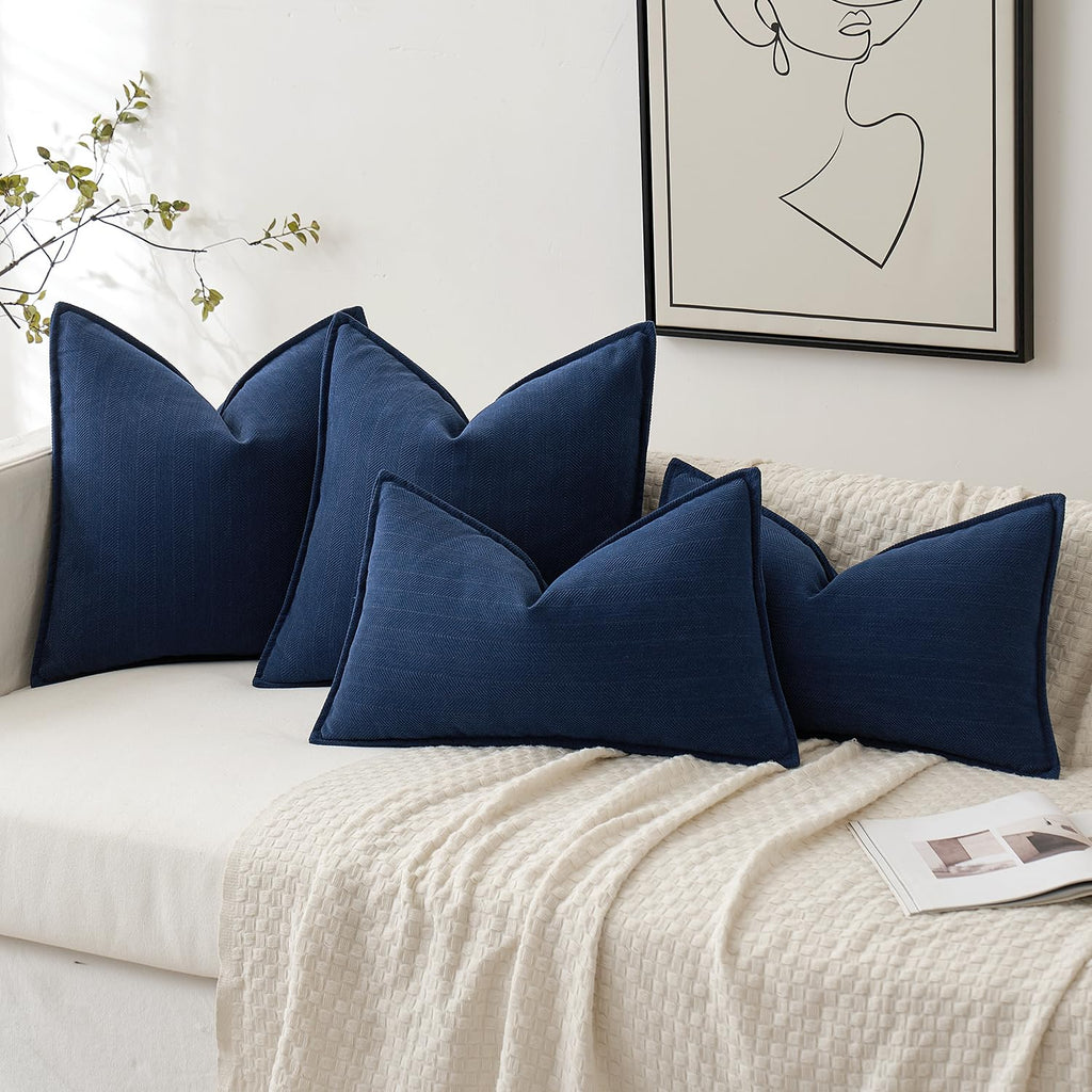 Miulee Pack Of 2 Navy Blue Decorative Pillow Covers 18X18 Inch Soft Chenille Luxurious Couch Throw Pillows Farmhouse Cushion Covers With Elegant Design For Sofa Bedroom Living Room Home Decor