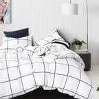 Clothknow White Plaid Comforter Set King 3Pcs White Black Grid Bedding Comforter Sets Checker Comforter King Size White Black Ki