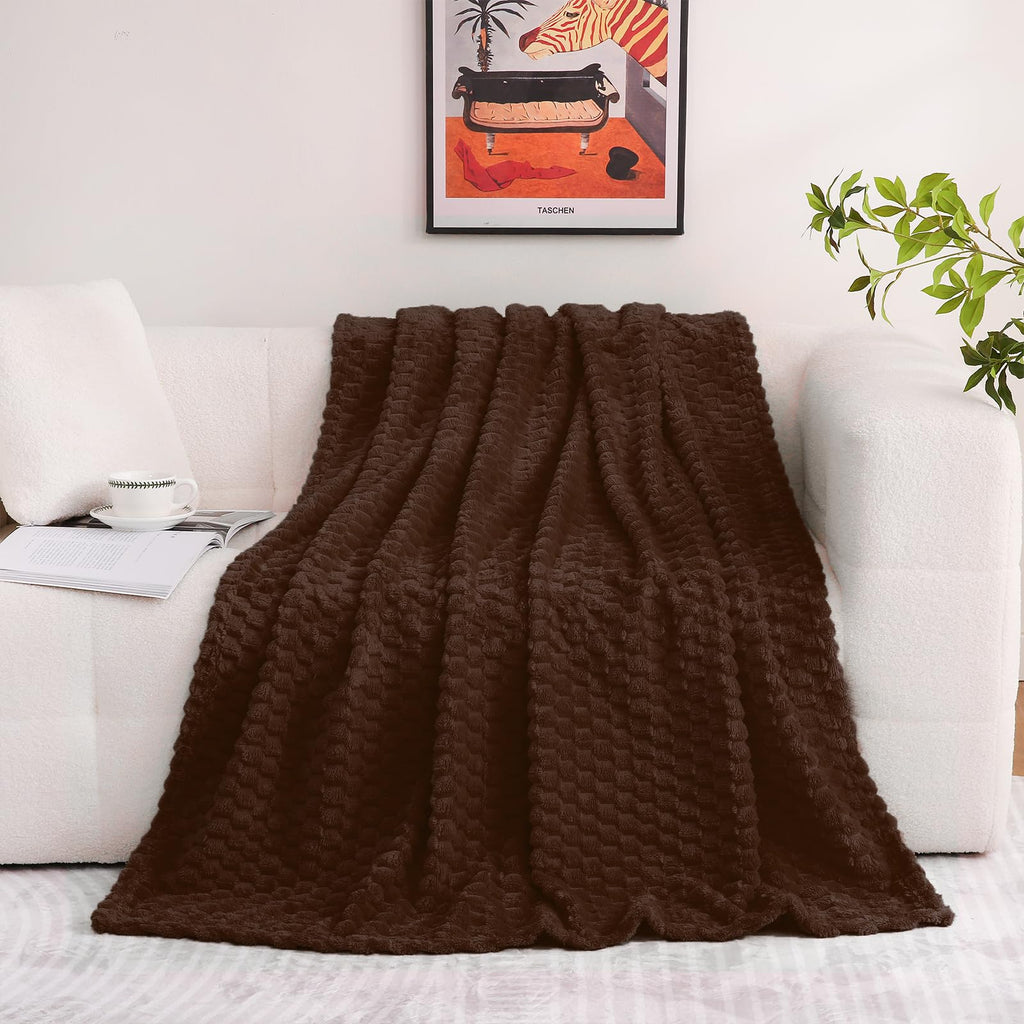 Puncuntex Brown Throw Blanket 90''  90'' Inches Fuzzy 3D Jacquard Decorative Flannel Fleece Super Soft Plush Cozy Blanket For Co