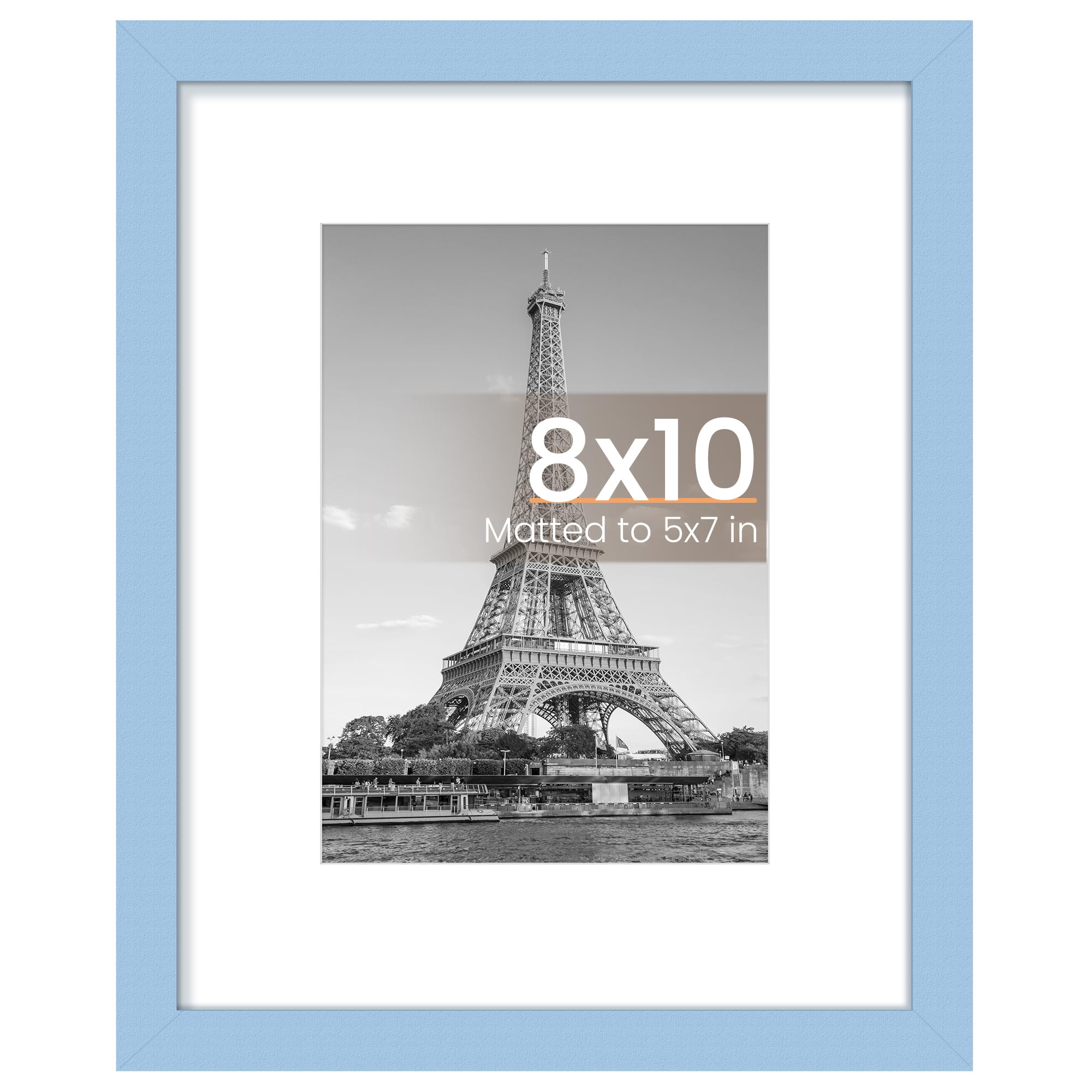 upsimples 8x10 Picture Frame, Display Pictures 5x7 with Mat or 8x10 Without Mat, Wall Hanging Photo Frame, Blue, 1 Pack