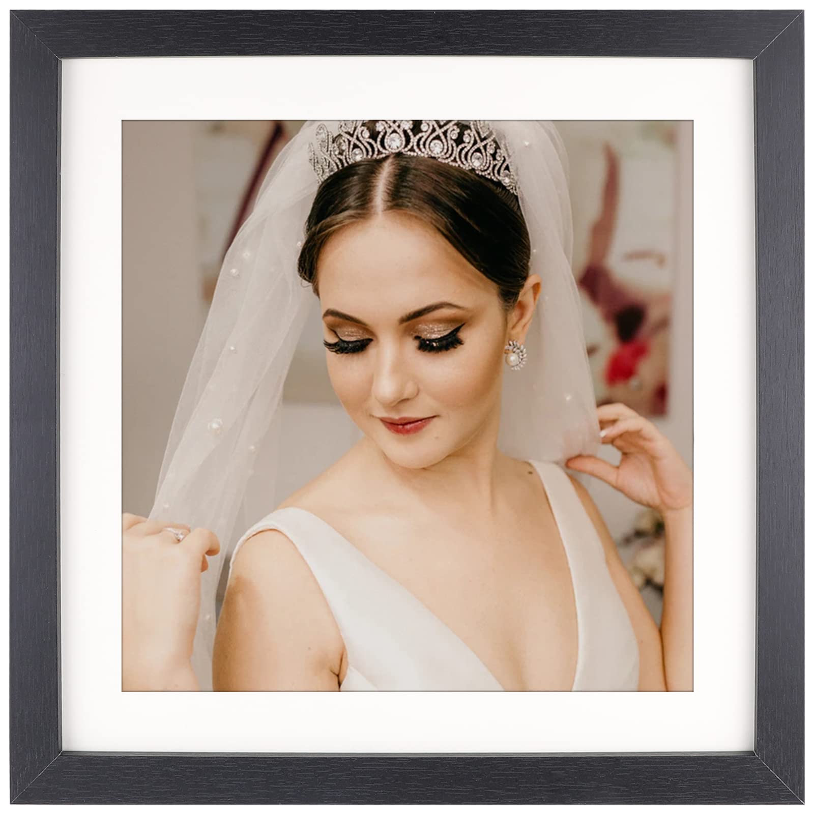 ORIVAN 10x10 Picture Frame Wood Display Picture 8x8 with Mat or 10x10 without Mat Distressed Black Square Photo Frame for Wall a