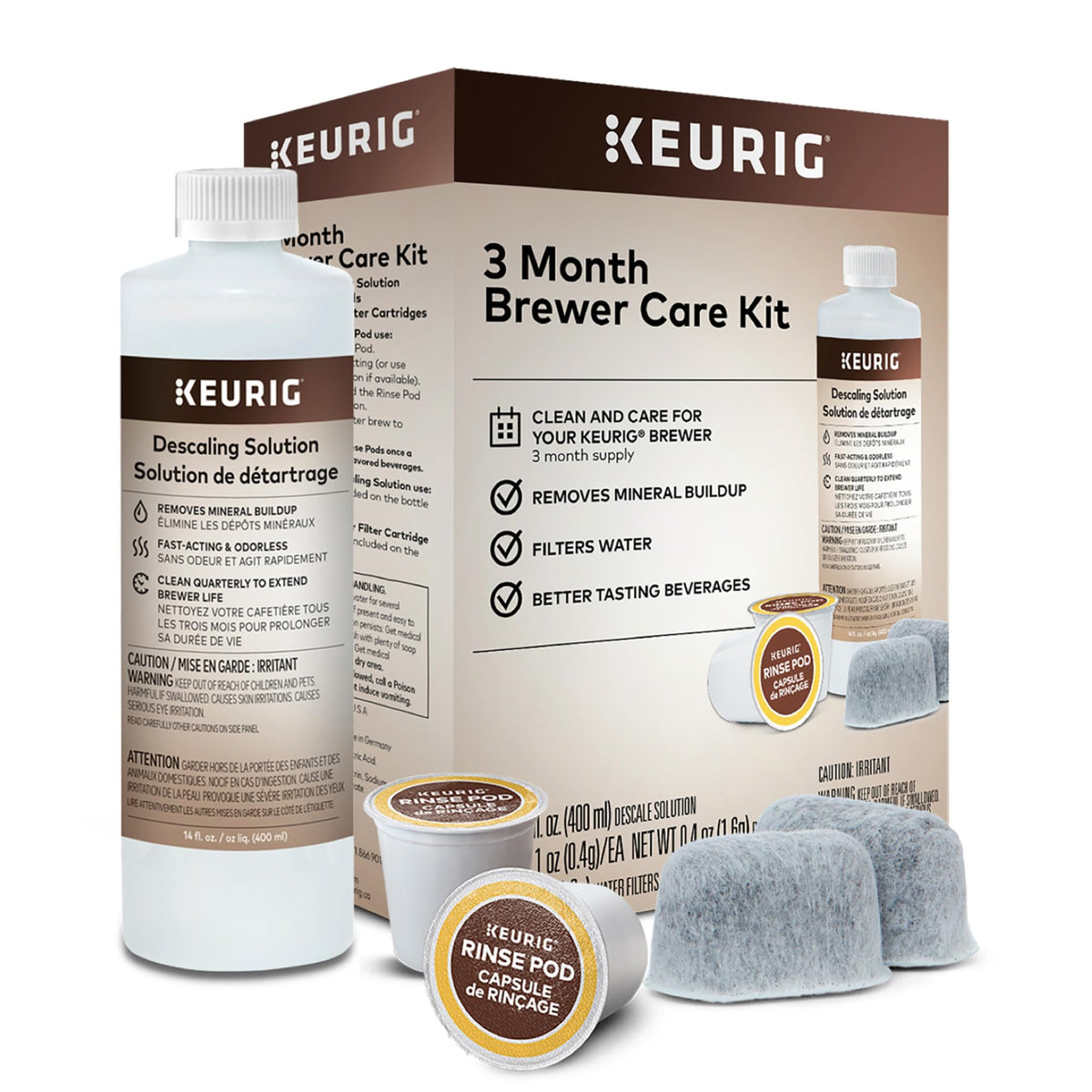 Keurig 3Month Brewer Maintenance Kit Includes Descaling Solution, Water Filter Cartridges & Rinse Pods, Compatible Classic/1.0